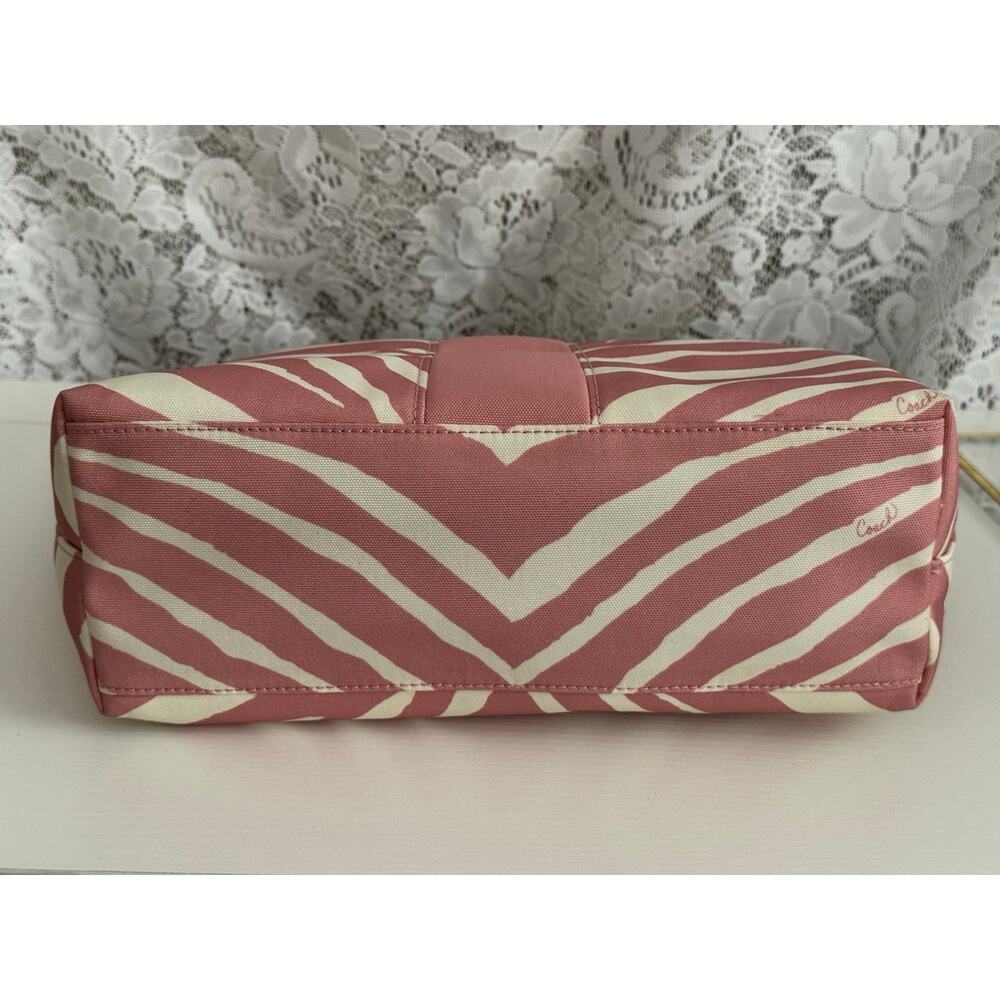 Coach Zebra Print Signature Stripe Tote F23283 Pink White EUC - Picture 6 of 13